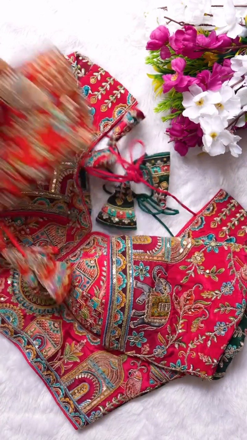 Ornate Zardosi & Bird Motif Embellished Designer Blouse β Exclusive Orange Artisan Collection - Image 11