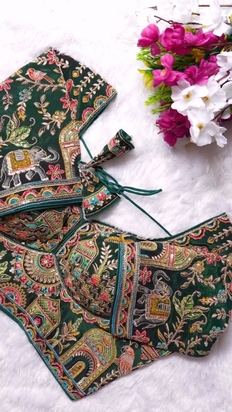 Ornate Zardosi & Bird Motif Embellished Designer Blouse β Exclusive Orange Artisan Collection - Image 12