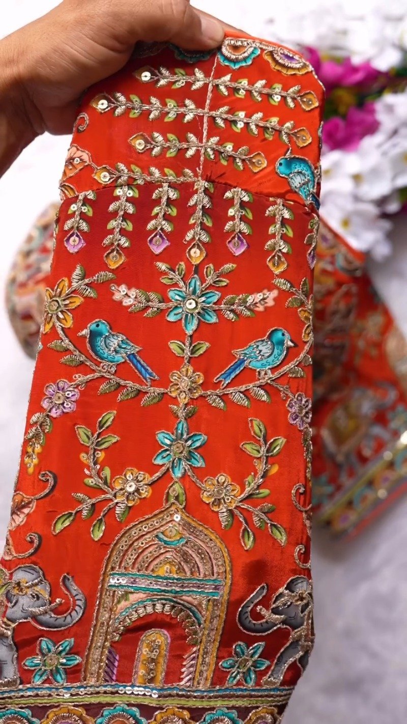Ornate Zardosi & Bird Motif Embellished Designer Blouse β Exclusive Orange Artisan Collection - Image 3