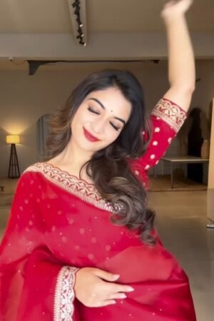 Radiant Crimson Festive Chiffon Saree with Zardosi Detailing