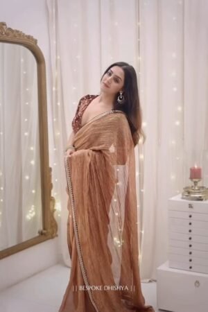 Metallic Copper Shimmer Saree with Velvet Embellished Blouse