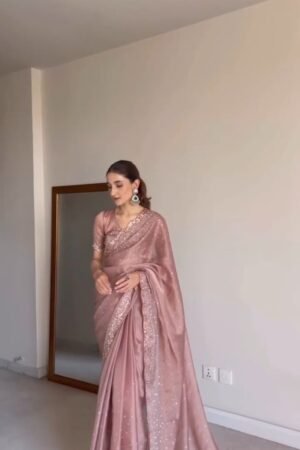 Enchanting Dusty Rose Embellished Organza Saree