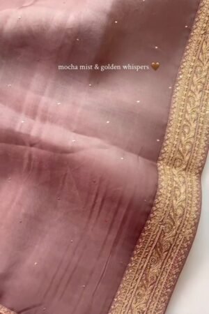 Mocha Mist Embroidered Saree with Golden Zari Border