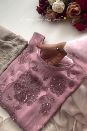 Exquisite Hand-Embellished Floral Motif Kurta Set – Available in Dusty Rose & Sophisticated Taupe