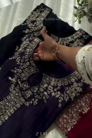 Midnight & Berry Hand-Embellished Velvet Kurta Set – Available in Midnight Black & Deep Berry