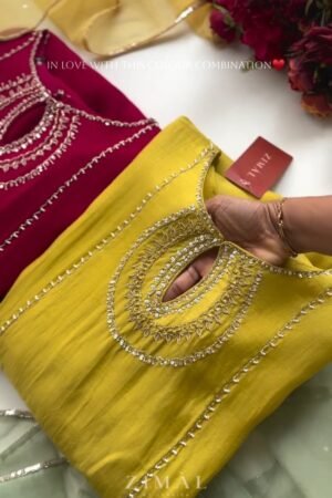 Zimal Luxe Hand-Embellished Embroidered Kurta Set – Available in Vibrant Fuchsia & Sunshine Yellow