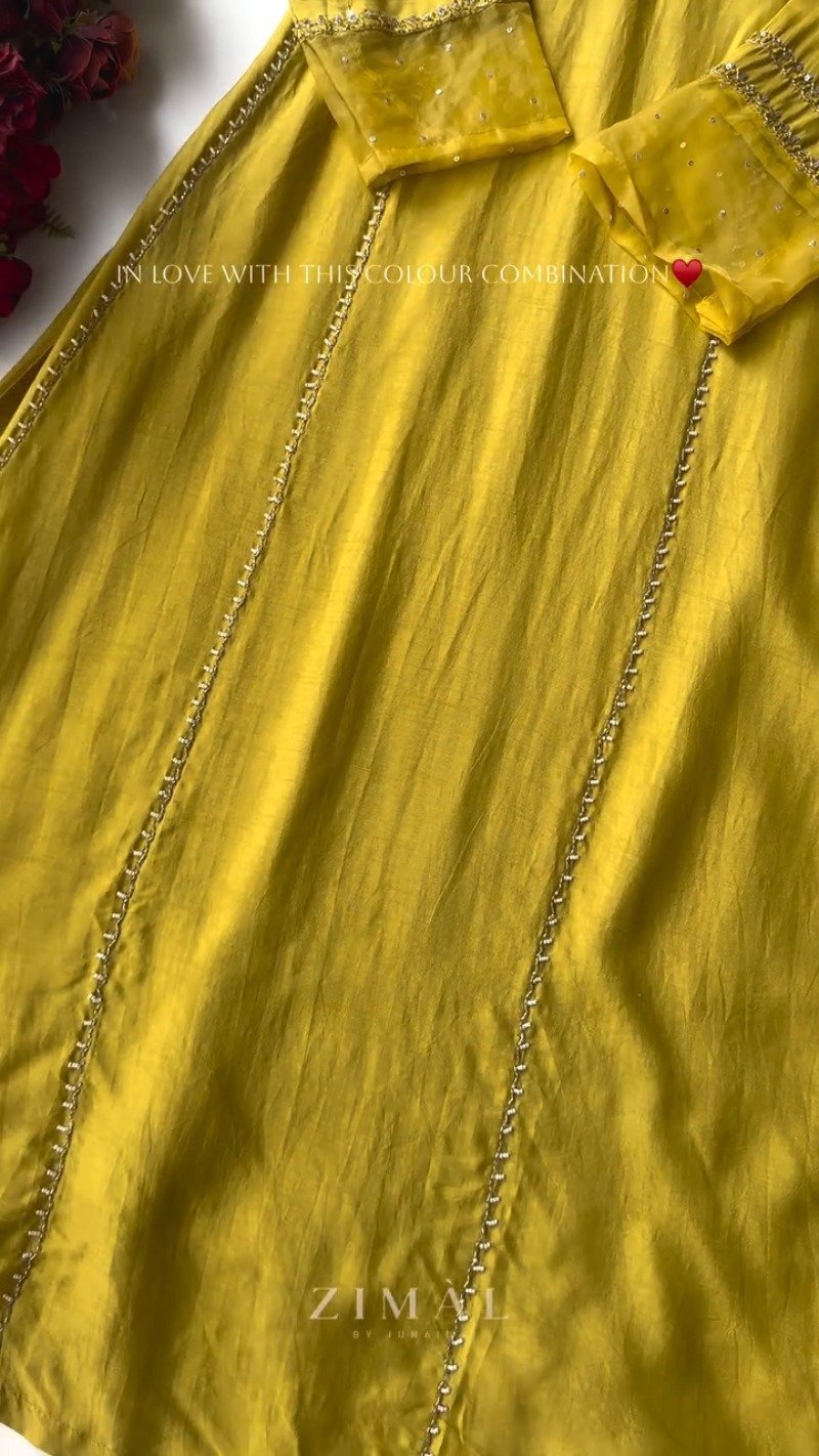 Zimal Luxe Hand-Embellished Embroidered Kurta Set β Available in Vibrant Fuchsia & Sunshine Yellow - Image 4