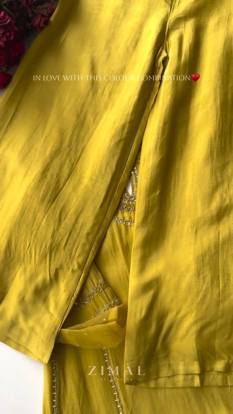 Zimal Luxe Hand-Embellished Embroidered Kurta Set β Available in Vibrant Fuchsia & Sunshine Yellow - Image 5