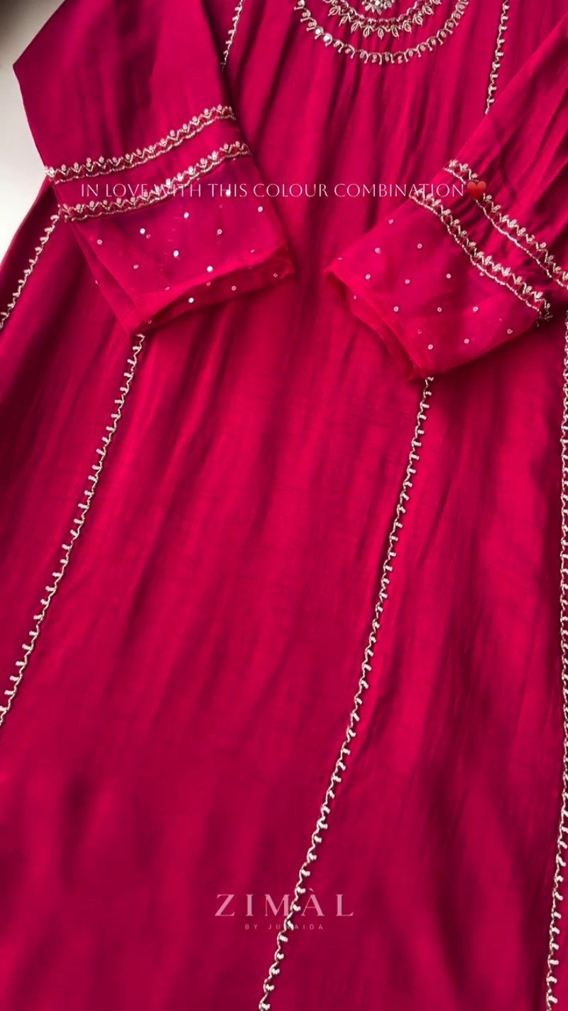 Zimal Luxe Hand-Embellished Embroidered Kurta Set β Available in Vibrant Fuchsia & Sunshine Yellow - Image 6