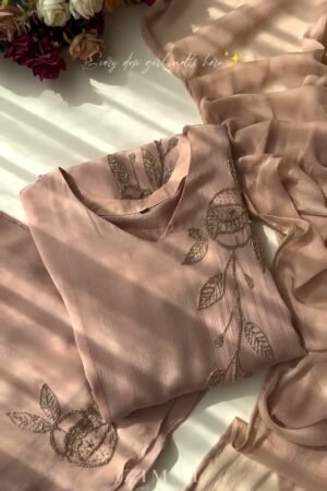 Dusty Rose Embellished Pleated Kurta Set – A Timeless Ensemble for Elegant Soirees