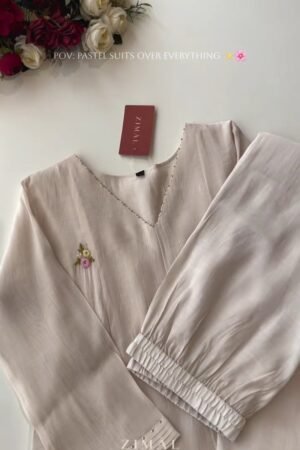 Ethereal Pastel Embroidered Kurta Set – Available in Creamy Beige, Serene Teal & Dusty Mauve