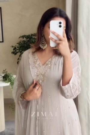Ethereal Ivory Embroidered Chiffon Kurta Set with Scalloped Dupatta