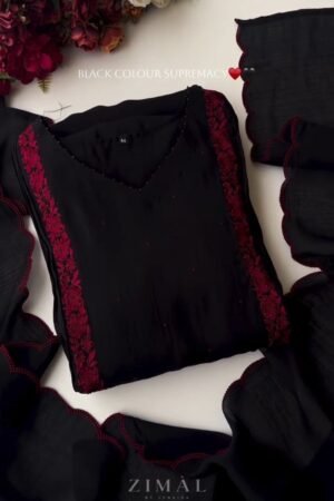 Midnight Noir Embroidered Kurta Set with Scalloped Dupatta