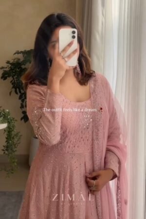Dusty Rose Embellished Front-Slit Anarkali Set