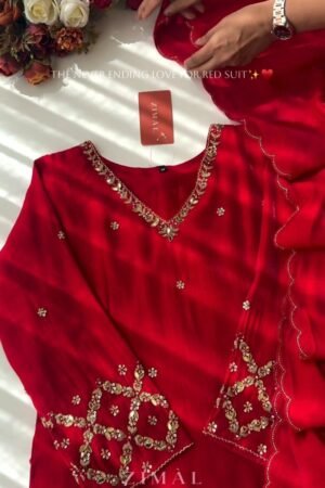 Ravishing Crimson Hand-Embellished Straight Kurta Set