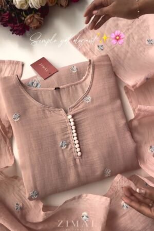 Minimalist Blush Pink Floral Embroidered Kurta Set