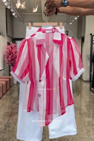 Versatile Striped Collared Shirt & Trousers Co-ord Set – Available in Fuchsia, Sunshine Yellow & Royal Blue