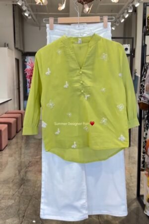 Butterfly Embroidered Cotton Kurta Set – Available in Lime, Hot Pink, Mocha Brown, Navy Blue & Orchid Purple