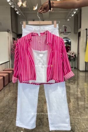 Monaco Breeze Striped Shirt and Trouser Co-ord Set – Available in Pink, Blue, Orange & Olive