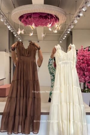 Ethereal Tiered Ruffle Maxi Dress – Available in Earthy Brown, Ivory Cream, Lavender Mist, Sky Blue, Obsidian Black & Lime Zest