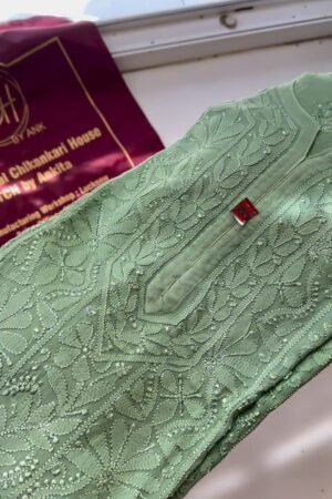 Sage Green Floral Chikankari Kurta & Palazzo Set – Exquisite Handcrafted Elegance