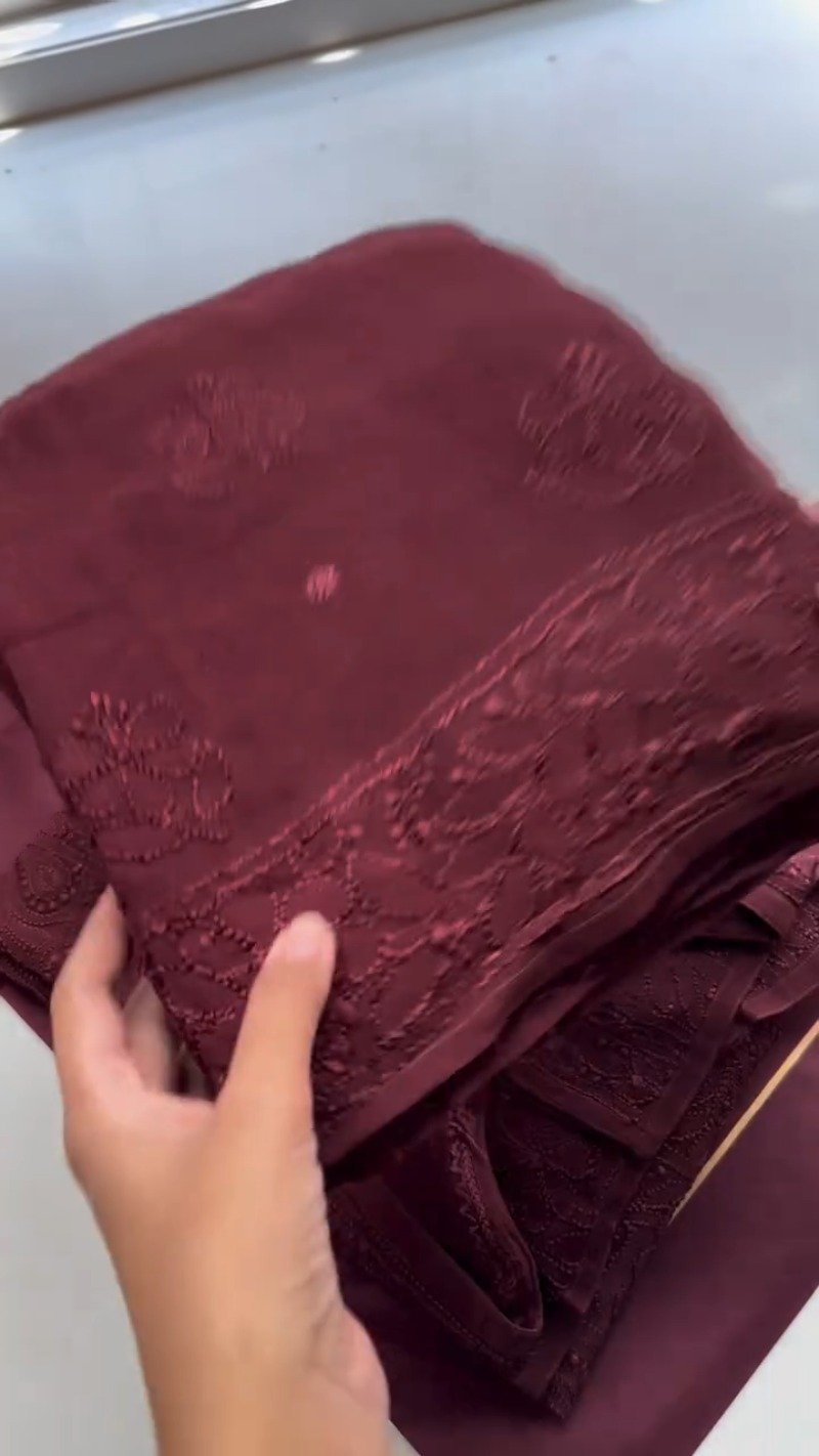 Regal Maroon Chikankari Silk Ensemble - Image 2
