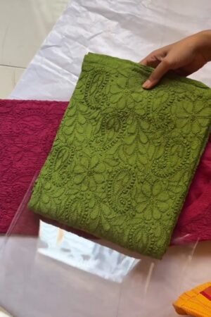 Exquisite Hand-Embroidered Chikankari Kurta Set – Available in Vibrant Green, Radiant Turquoise & Sunset Orange