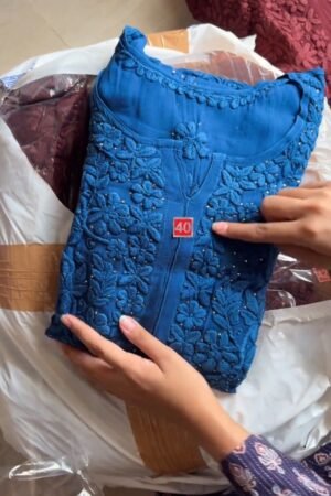 Exquisite Lucknowi Chikankari Embellished Kurta Set – Available in Royal Blue & Deep Maroon