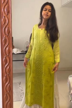 Chikankari Elegance Kurta and Flare Skirt Ensemble – Available in Lime Green & Hot Pink