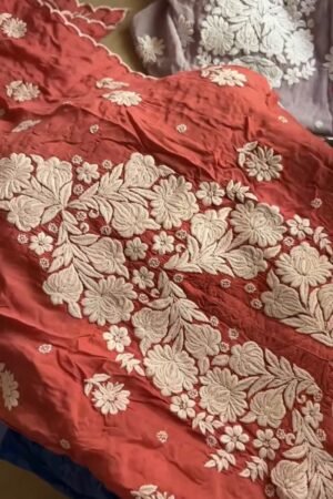 Chikankari Floral Hand-Embroidered Kurta – Available in Rust & Dusty Mauve