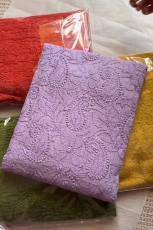 Exquisite Lucknowi Chikankari Embroidered Kurta Set – Available in Pink, Purple, Red, Green & Yellow
