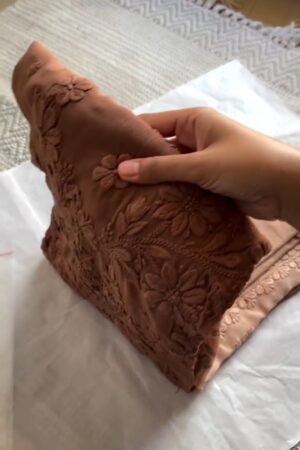 Exquisite Floral Threadwork Chikankari Kurta Set – Available in Dusty Rose, Mocha Brown & Sky Blue