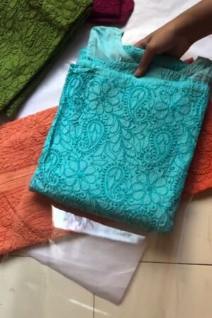 Exquisite Lucknowi Chikankari Embroidered Kurta – Available in Teal, Olive Green, Crimson Red & Dusty Rose