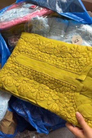 Exquisite Lucknowi Chikankari Hand-Embroidered Kurta – Available in Mustard Yellow & Crimson Red