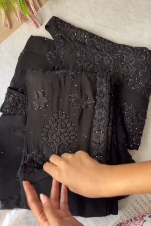 Midnight Obsidian Chikankari Kurta Set