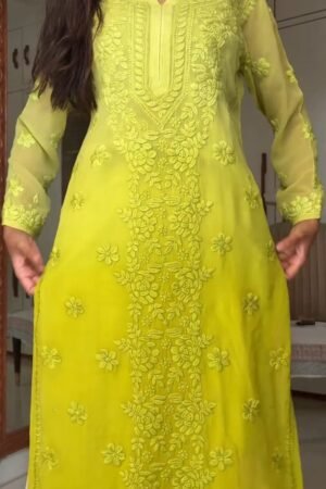 Chikankari Hand-Embroidered Kurta Set – Available in Lime Green, Crimson Red & Royal Blue