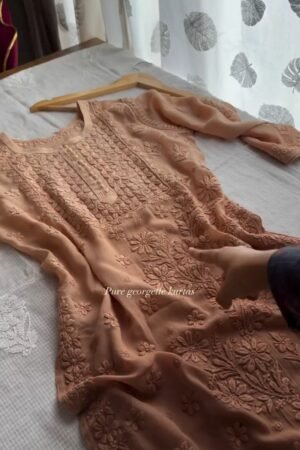 Graceful Peach Chikankari Pure Georgette Kurta
