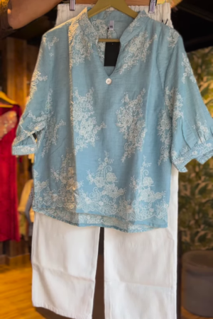 Sky Bloom: Powder Blue Embroidered Co-Ord Set