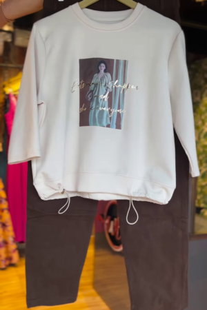 Graphic Muse: Cream Sweatshirt & Cocoa Pants Co-Ord Set