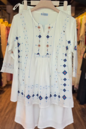 Ivory Mirage Hand-Embroidered Cotton Co-ord Set