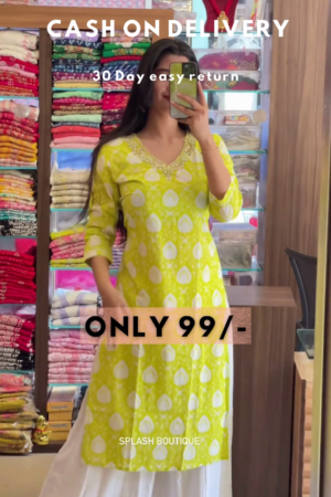 Citrus Bloom: Embroidered Lime Green Kurti & Palazzo Set