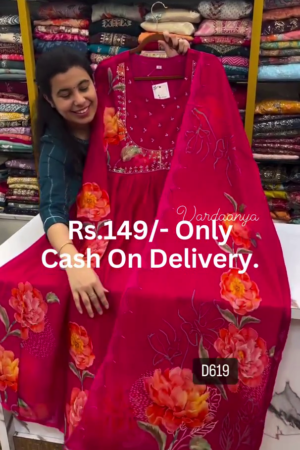 Magenta Bloom: Floral Printed Alia-Cut Anarkali Kurta Set