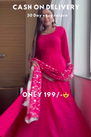 Rani Radiance: Elegant Anarkali Kurta & Embroidered Dupatta Set