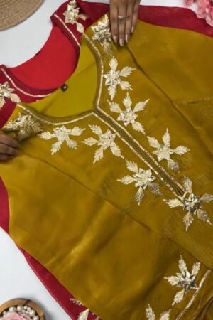 Elegant Gota Patti Embroidered Chanderi Kurta Set – Available in Midnight Black, Mustard Yellow & Crimson Red