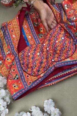 Vibrant Mirror-Embellished Floral Printed Ethnic Ensemble – Available in Radiant Crimson & Soft Blush Pastel
