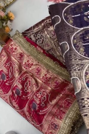 Regal Banarasi Silk Zari Woven Saree with Intricate Border – Available in Royal Purple & Deep Fuchsia