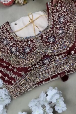 Regal Maroon & White Sequined Embroidered Saree Set – Available in Maroon & White