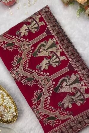 Royal Heritage Maroon Narrative Embroidered Saree Set – Available in Crimson & Deep Maroon