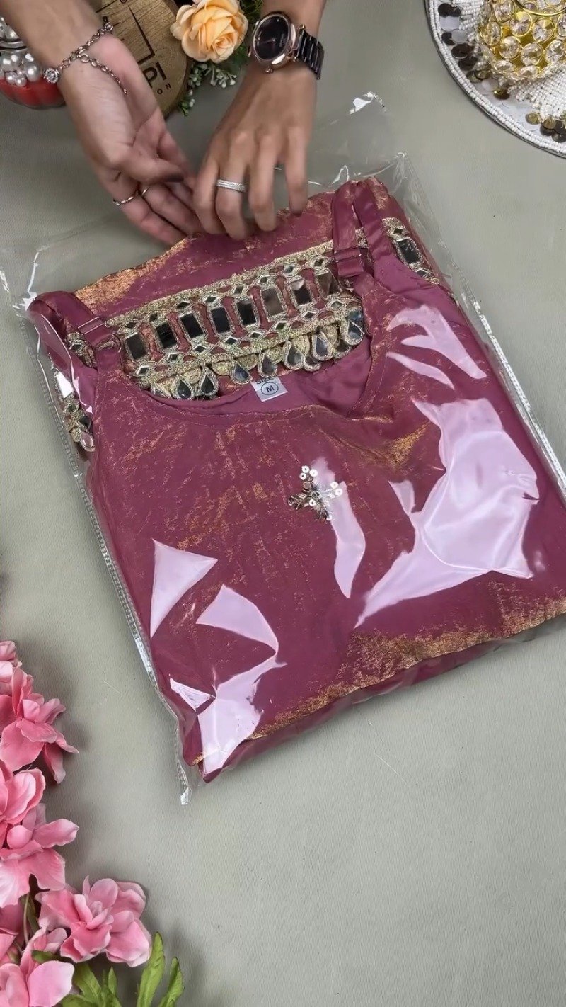 Enchanting Mauve Shimmer Embroidered Kurta with Mirror Work Detailing