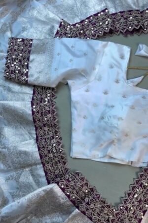 Ivory & Plum Regal Brocade Co-ord Set with Scalloped Zari Detailing